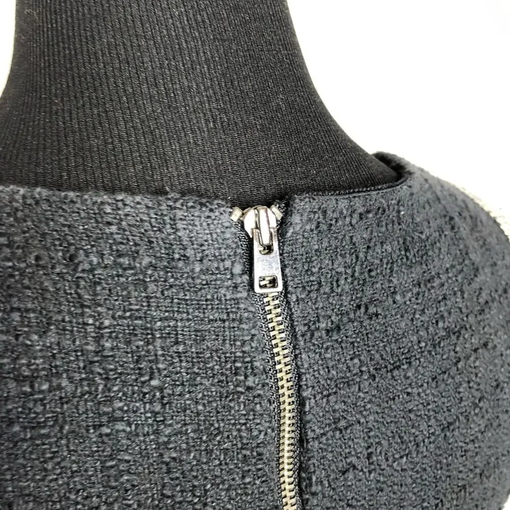 J Crew black fringe trim bouchle knit sleeveless sheath dress size 6